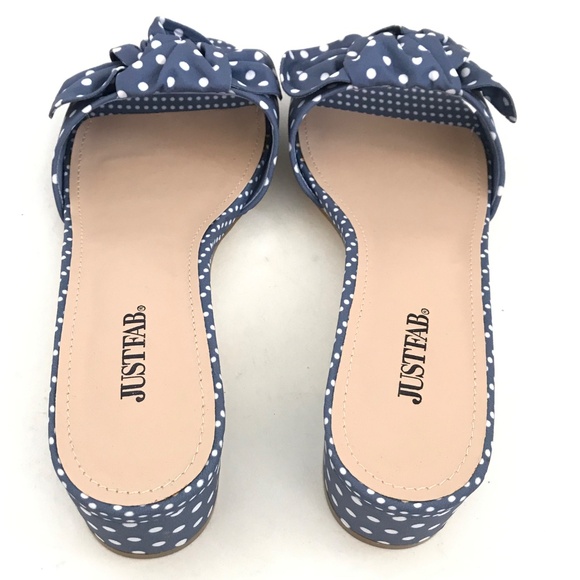 JUSTFAB Polka Dot Sandals Block Heel Dress Sandals Blue White Etna Size 8.5 NEW - Picture 8 of 16